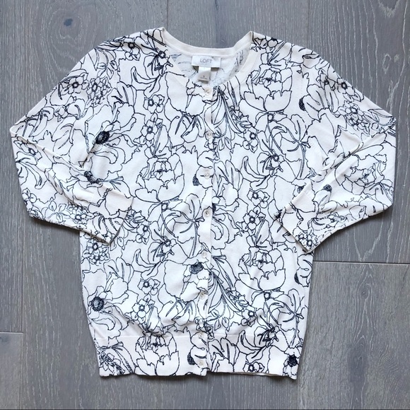 LOFT ANN TAYLOR Small Floral Button-Down Cardigan - Picture 2 of 6